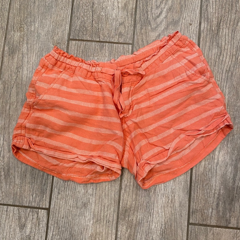 Coral Striped Linen Blend Shorts